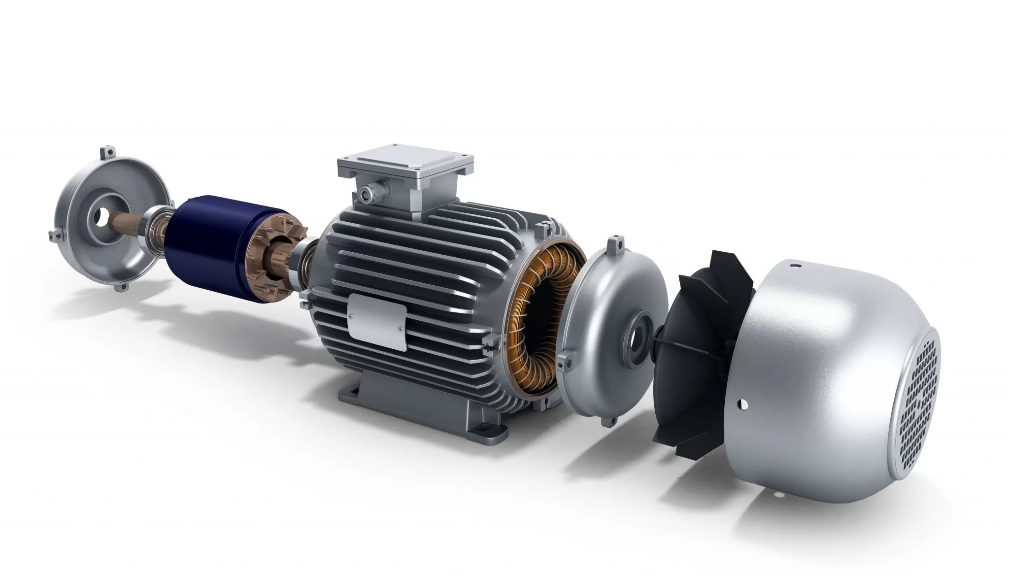 Illustration showing the internal components of an electric motor