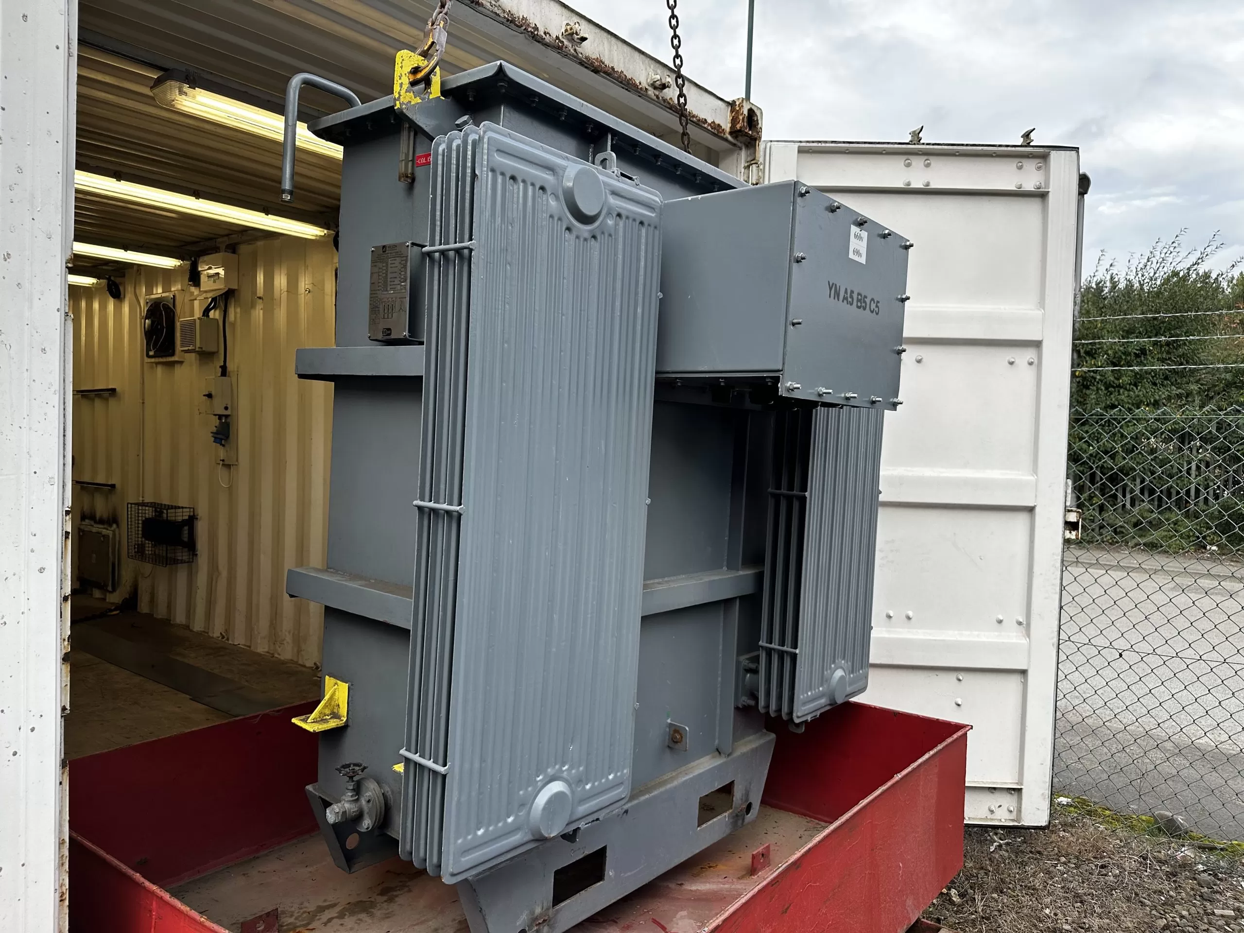 Shore-to-Ship power conversion transformer housed in a container
