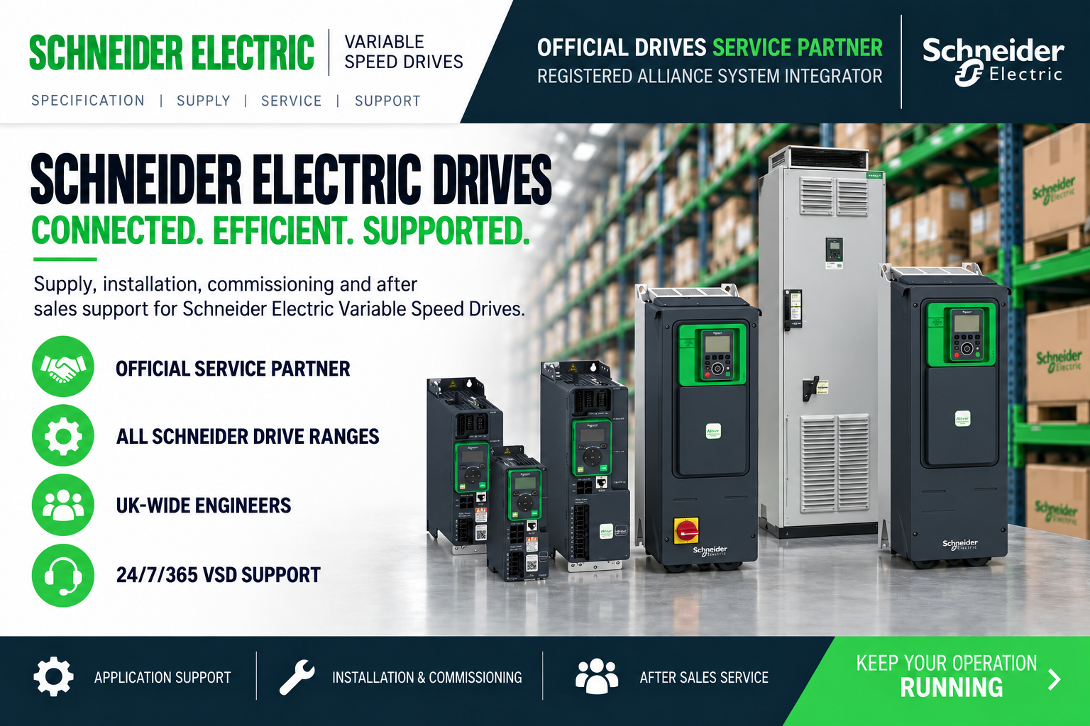 Schneider Electric variable speed drive supply, installation and support from Quantum Controls